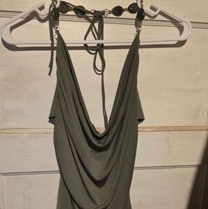 Chic Olive Green Halter Top with Green Accents